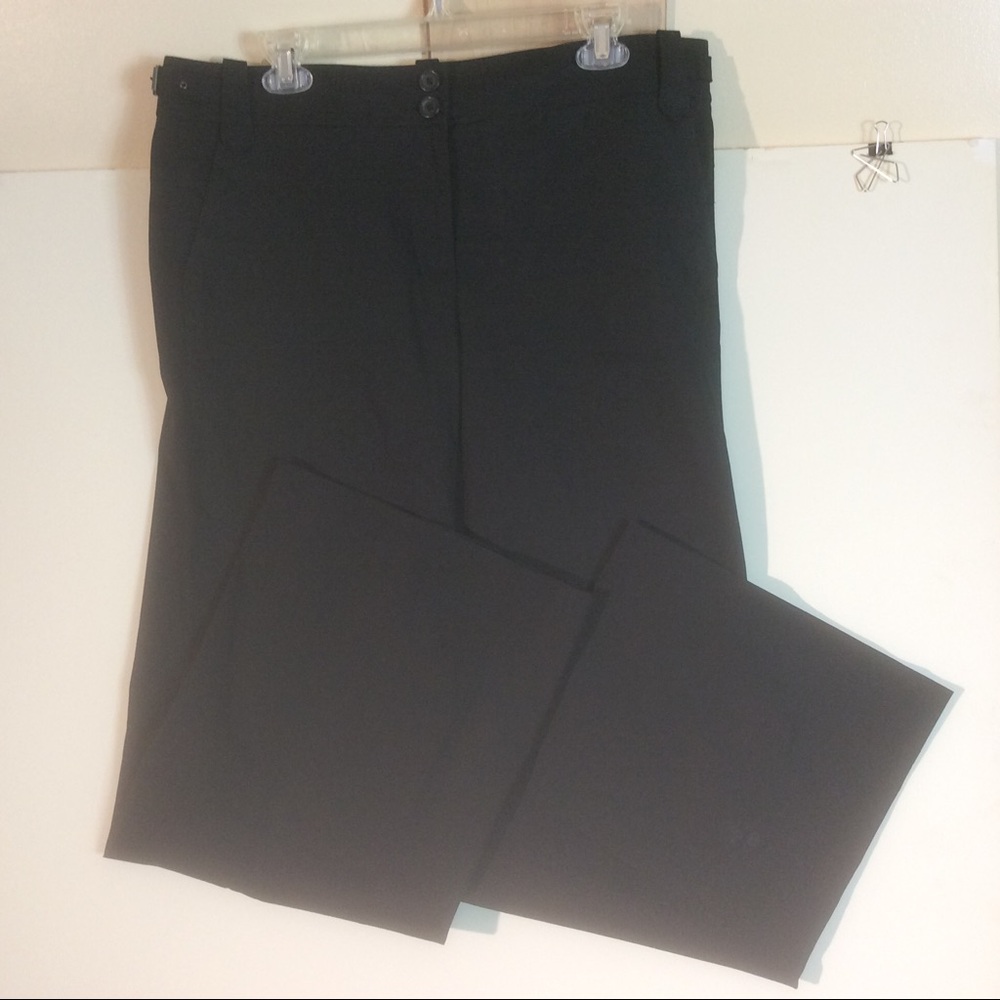 Ann Taylor LOFT Sz 12 Black Adjustable Waist Wide Leg Pants Cotton Zip Front